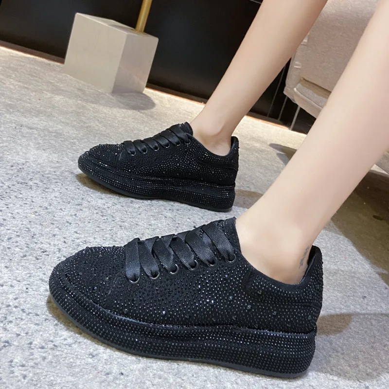 Black Rhinestone Platform Sneakers