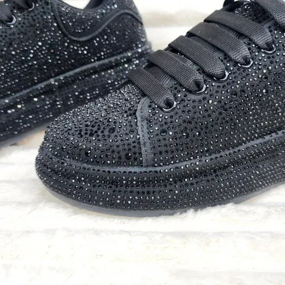 Black Rhinestone Platform Sneakers