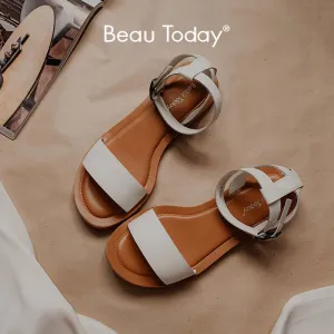 Joskaa  Sandals Women Genuine Cow Leather Wraparound Ankle Strap Metal Buckle Female Outdoor Summer Flat Shoes Handmade 32344