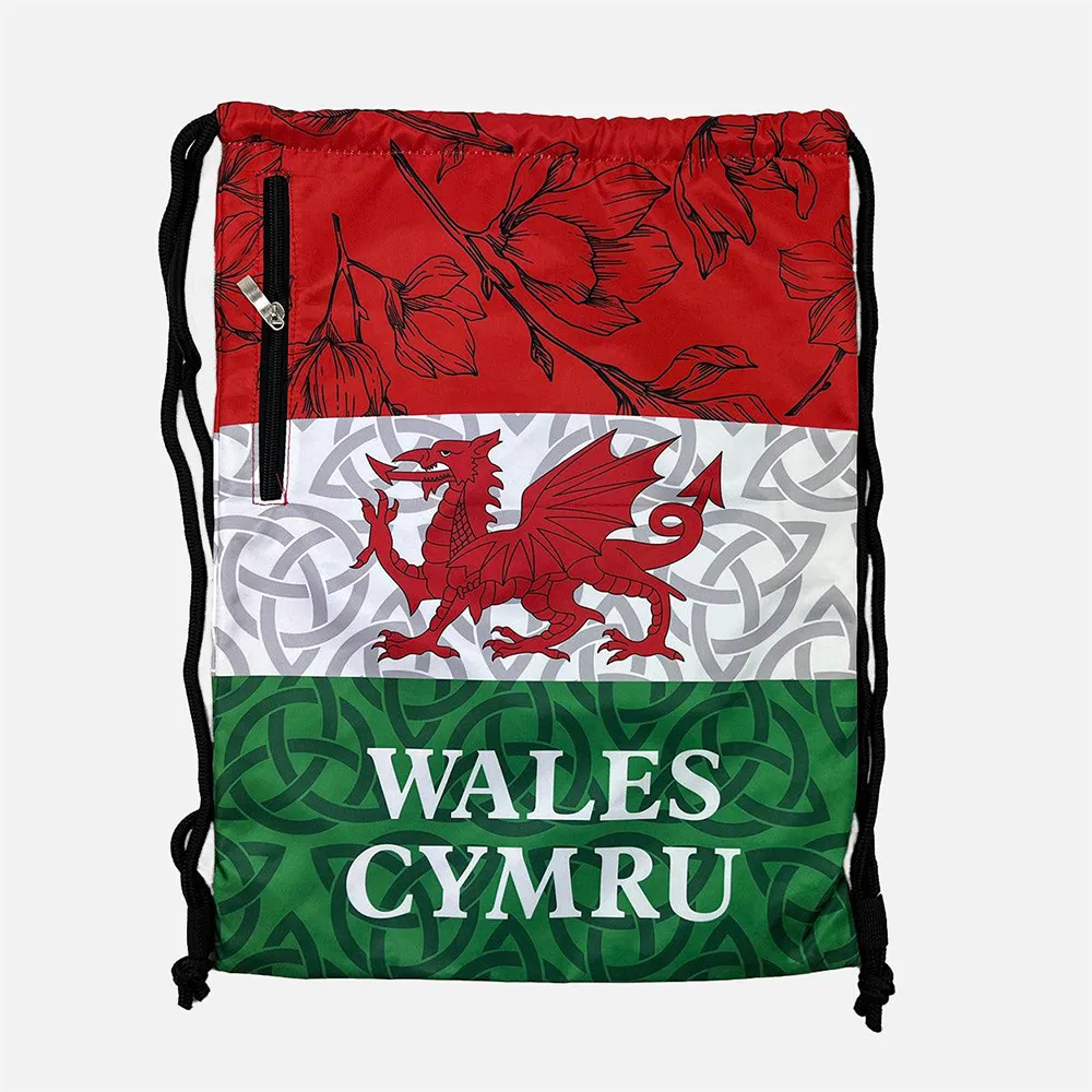 Wales Cymru Drawstring Bag | Unisex Sports String Backpack | Gym Sack for School Travel Beach Swimming Holidays Climbing Hiking Kids Adults Men Women