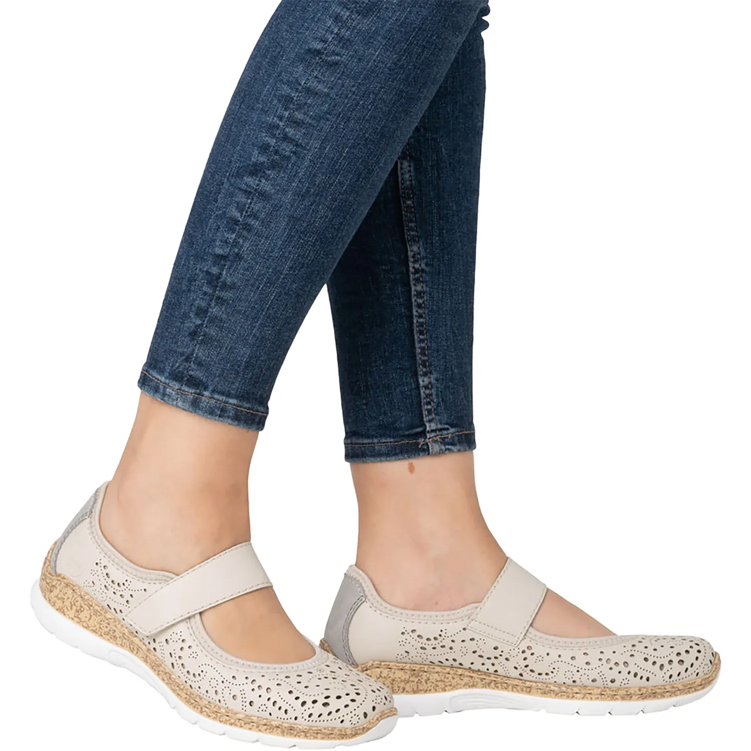 Women's Rieker N4299-60 Perle/Cement/Cream Synthetic Stretch Nubuck